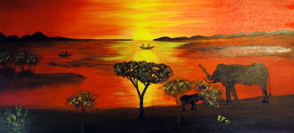 Romantica Africa- olio e acrilico su tela 60 x 120 (gen. 2010) - Collezione Zattoni