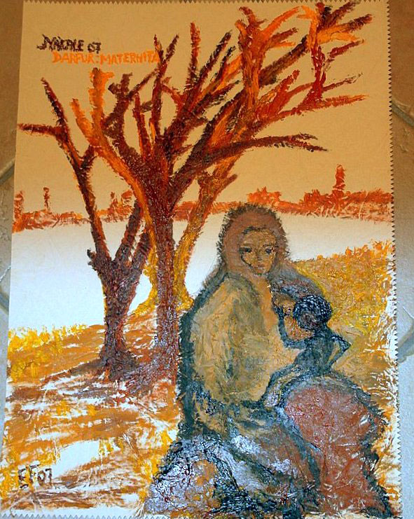 Natale 2007 Darfur.Maternità - Olio su tela stropicciata 30x43cm