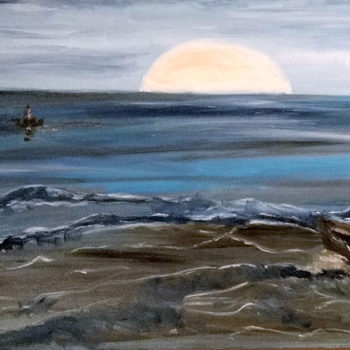 Barche nel tramonto, preludio - 80x40cm olio e acrilici su tela - Collezione Sabrina De Santis